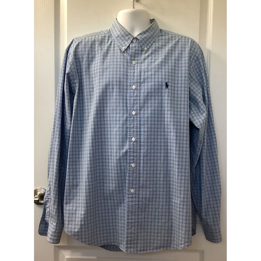 Ralph Lauren Shirt Mens 2XL Vintage Classic Fit Button Up Hong Kong Blue Plaid